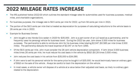 2022 Standard Mileage Rates Updated for Business Use of Vehicles