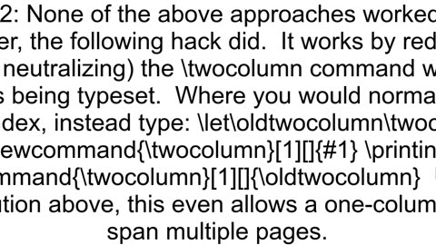 Single column long index pages in LaTeX