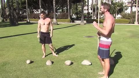 Functional Training with rocks & sticks at Palisades Park in Santa Monica