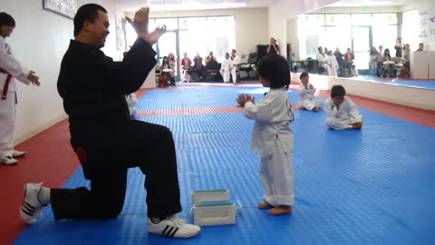 Toddler Tries to Break Board in Taekwondo