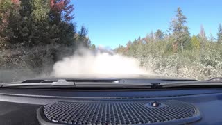 Logging truck encounter on narrow road