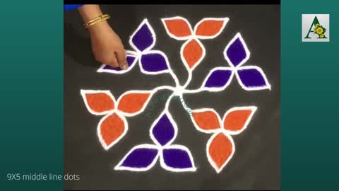 Easy to draw 9X5 Rangoli for beginners