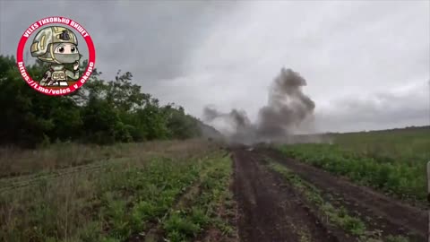 Advancing Russian soldiers clearing PTM-3 road mines with rifle shots last one makes a big explosion