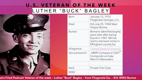 Veteran of the week. Luther “Buck” Bagley