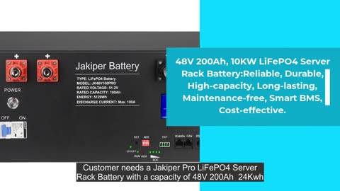 48V 200Ah 10.24Kwh Jakiper Pro LiFePO4 Server Rack Battery