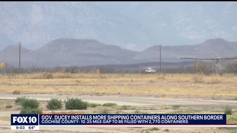 Arizona Governor Doug Ducey puts up more stacked containers along border