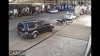 Distracted Motorcyclist Rear-Ends Car