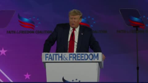 Former President Donald Trump addresses the Faith and Freedom Coalition in Nashville, Tennessee.