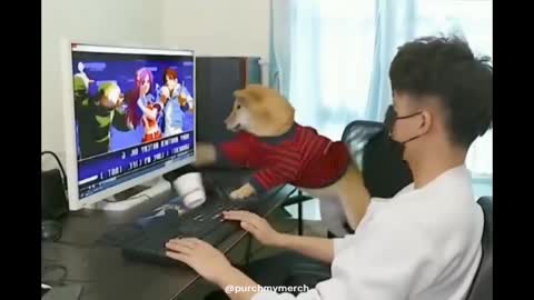 Dog plays video games against human