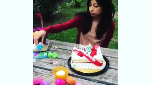 Collab copyright protection - girl birthday table dog licks cake