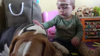 Little Girl Teaches Baby Sister How to Pet Dogs