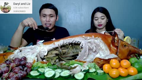 One Whole Lechon Baboy Mukbang / Filipino Food Mukbang / Special Collaboration with @Daryl and Liz
