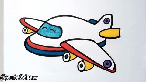 How To Draw A Cute Airplane | How To Draw And Color A Cute Airplane ✈️