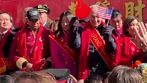 New York City Mayor & New York Governor With New York Senator Waving Chinese Flag