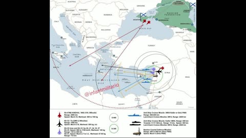 Reach of Russian missile systems in the Eastern Mediterranean