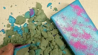 ASMR Dry Floral Foam With Bright Blue Dry Cornstarch Paste With Pink Glitter