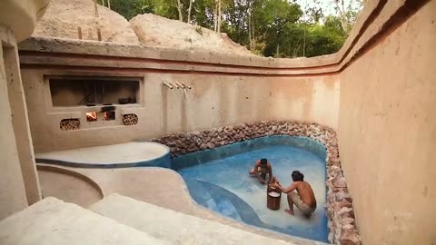 100 Days Building A Modern Underground Hut With A Grass Roof And A Swimming Poo