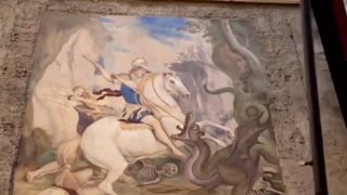 Hidden painting found in the Church of Saint George Maggiore in St. George slaying a dragon.