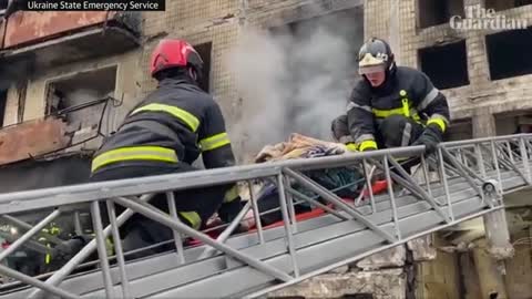Residential block in Ukrainian capital Kyiv on fire after being hit with artille