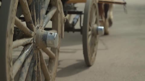 Close-up of Wagon Wheels, Horse-Drawn Carriage Ride