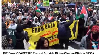 Getting heated on NYC democrat fundraiser. Screaming chants of genocide Joe has to go, all across New Your city right now. Joes fundraiser with Obama and Clinton