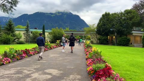 Interlaken Switzerland walking in the rain 4K Most beautiful Swiss towns Rain Abmbience