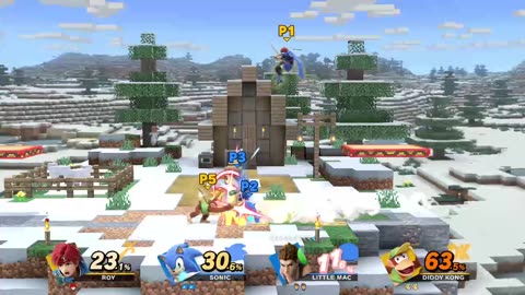 Roy and Diddy Kong vs Sonic and Little Mac on Minecraft World (Super Smash Bros Ultimate)