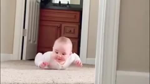 Funny Baby Playing Peek A Boo With Cat