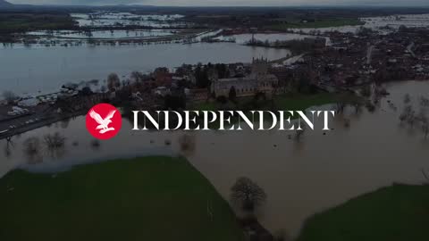 Severe flooding in Gloucestershire captured by drone as Storm Gladys looms