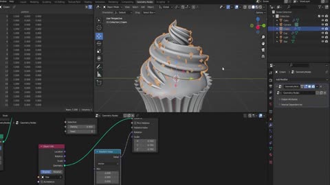 Different processes for making procedural cupcakes in Blender, step fourteen.