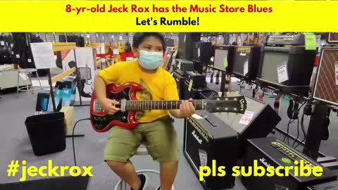 8 year old guitarist Jeck Rox has the music store blues