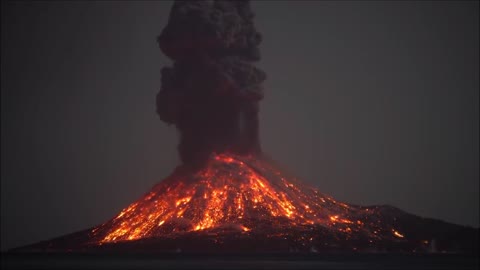 Lightning bolt lightning in a volcano in indonesia like a lava thunderstorm