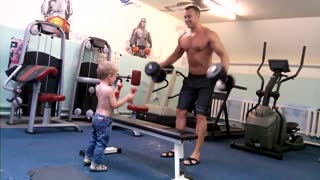 Adorable Toddler Works Out With His Dad And Is A Natural At Lifting Weights