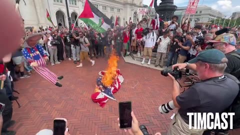 Pro-Palestine Insurrectionists are burning the American Flag in our Nation’s Capitol.