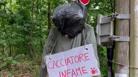 fantoccio di cacciatore "impiccato" al palo in loc Cascina Pianbosco (Varese)