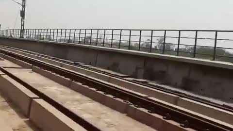 Passengers walking on Delhi metro track
