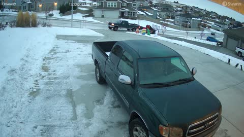 Truck and Trailer Spin Out on Ice