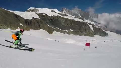 Skier Came Rolling Down Snow When The Bindings Get Loose During Race Training