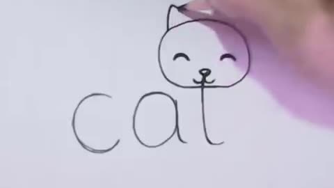 Very Easy! How to turn Words Cat Into a Cartoon Cat. learning step by step for kid