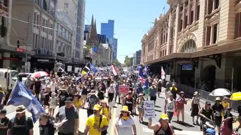 Massive Anti-Lockdown protest in Melbourne, Australia.