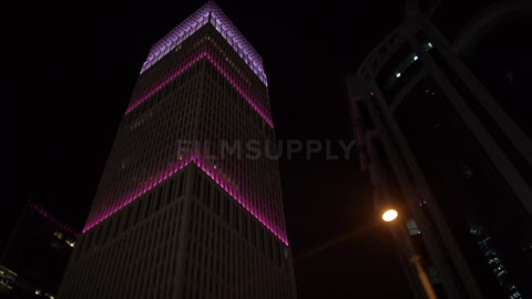 Purple lights on a city building