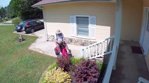 Guy Riding Lawnmower Accidentally Drives Over His Wife's Plants