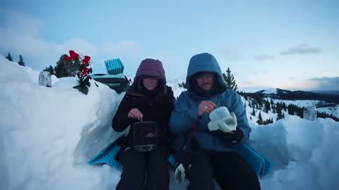 24 Hours Winter Camping in Dugout Survival Shelter