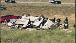 Boise Fire Department rescues trapped victim from RV rollover crash on highway