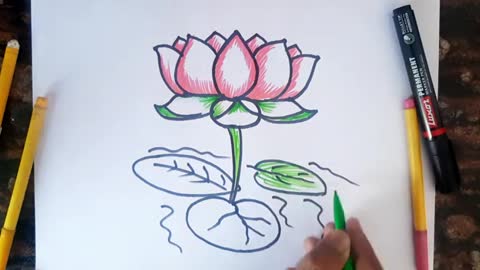 Lotus flower drawing - easy Step
