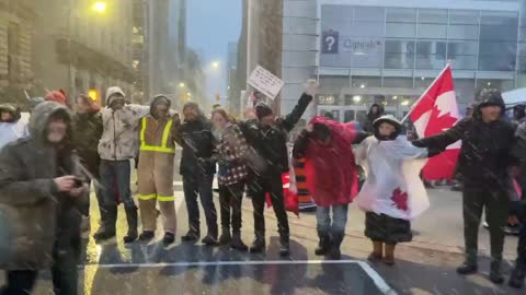 CHILLS: Patriotic Canadians Lock Arms, Continue Protest in Freezing Cold