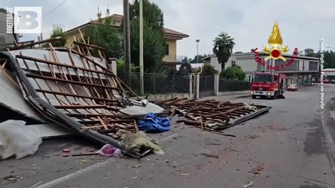 TIMBER! Vehicle Crushed by Tree Knocked Down by Severe Storm in Italy