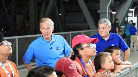 NASA Leaders Surprise Students With First Look at Artemis Rocket and Orion Spacecraft