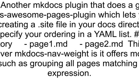 Can I influence the order of directories and pages in mkdocsmkdocsmaterial manually