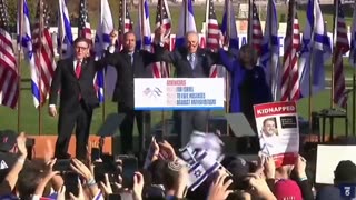 Chuck Schumer, Mike Johnson, Hakeem Jeffries, and Joni Ernst chanted "We Stand With Israel"
